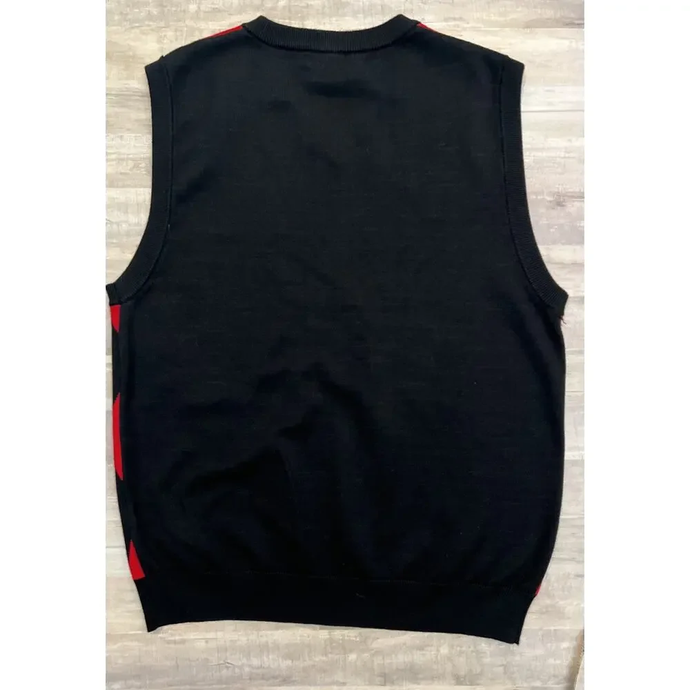 Coofandy Mens‎ MED Red Black Vest Sleeveless Argyle Pattern Deck Of Cards V-neck